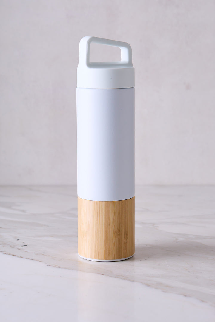 BOTELLA DE ACERO WHITE & BAMBÚ 600ML