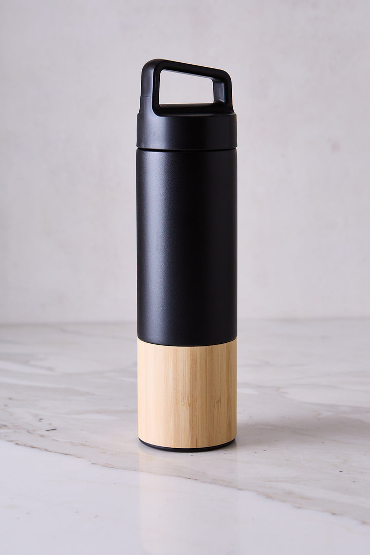 BOTELLA DE ACERO BLACK & BAMBÚ 600ML