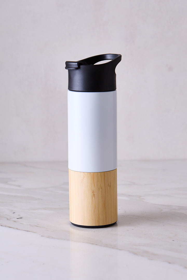 BOTELLA DE ACERO WHITE & BAMBÚ 500ML