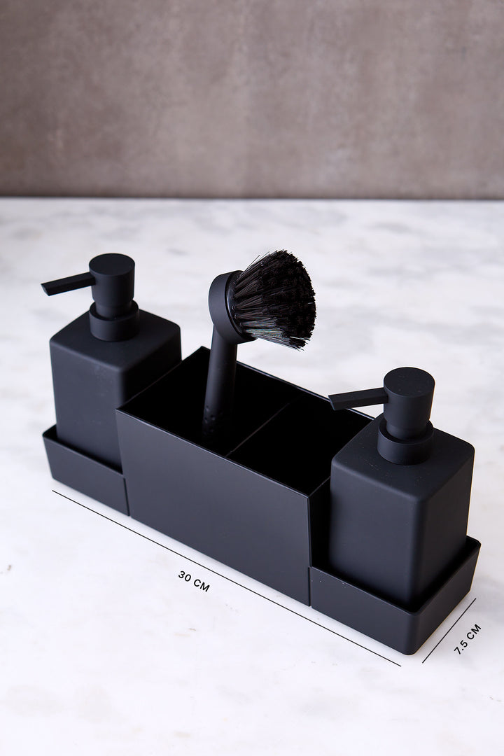 JUEGO DISPENSER DE JABON CON CEPILLO BLACK