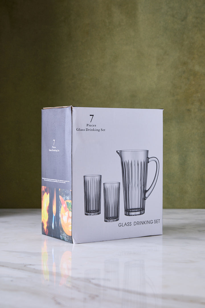 JUEGO JARRA + 6 VASOS DE VIDRIO DAILY