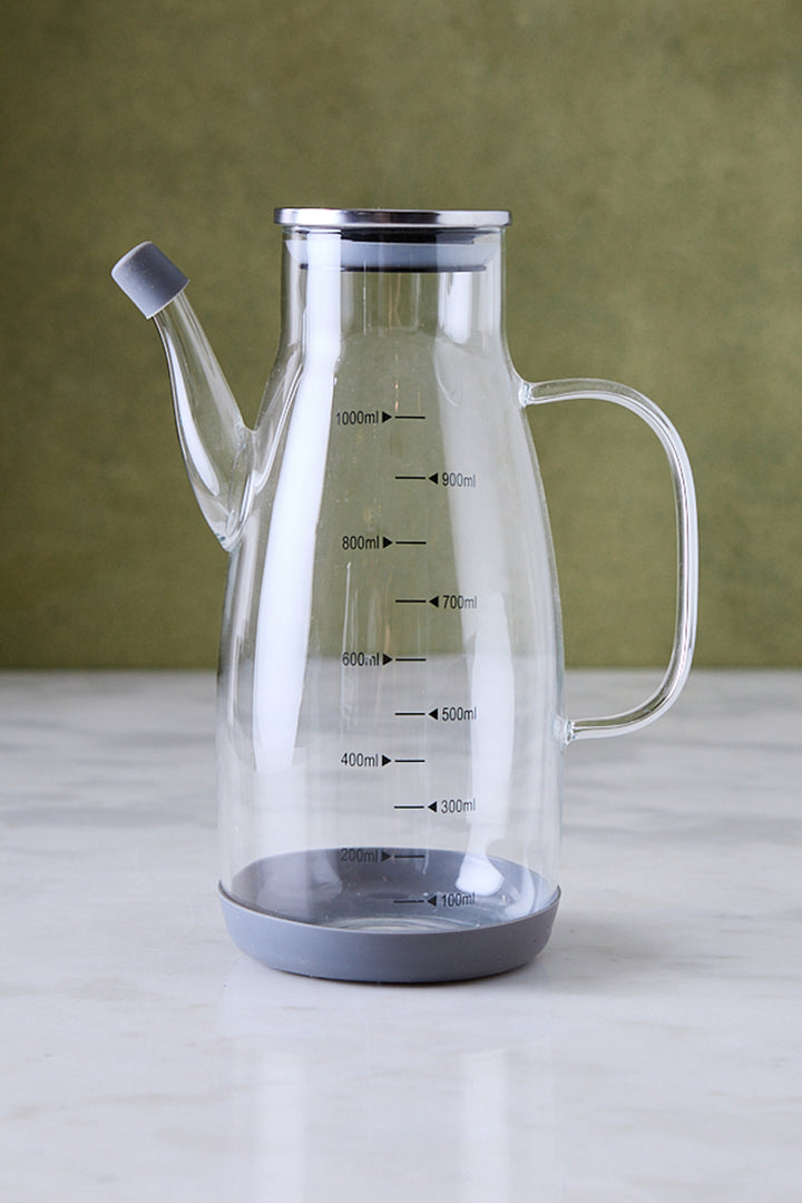ACEITERA DE VIDRIO MEDIDORA TAPA DE ACERO 1L