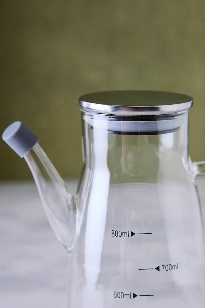 ACEITERA DE VIDRIO MEDIDORA TAPA DE ACERO 800ML