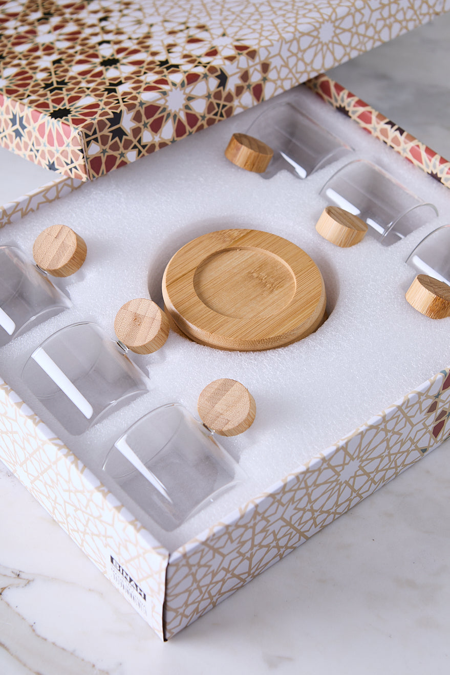 POCILLOS CON PLATO BAMBÚ MOKA 125ML X 6