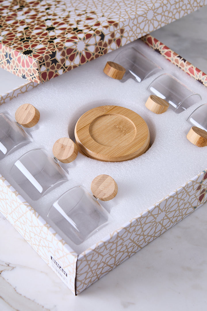 POCILLOS CON PLATO BAMBÚ MOKA 125ML X 6