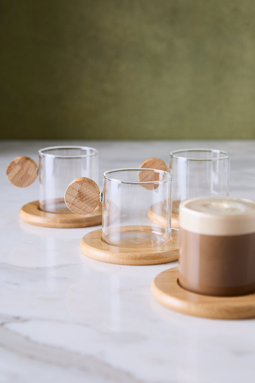 POCILLOS CON PLATO BAMBÚ MOKA 125ML X 6