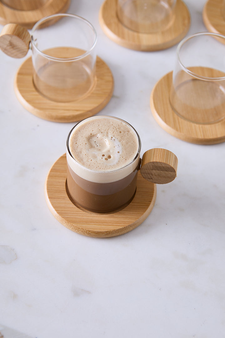 POCILLOS CON PLATO BAMBÚ MOKA 125ML X 6