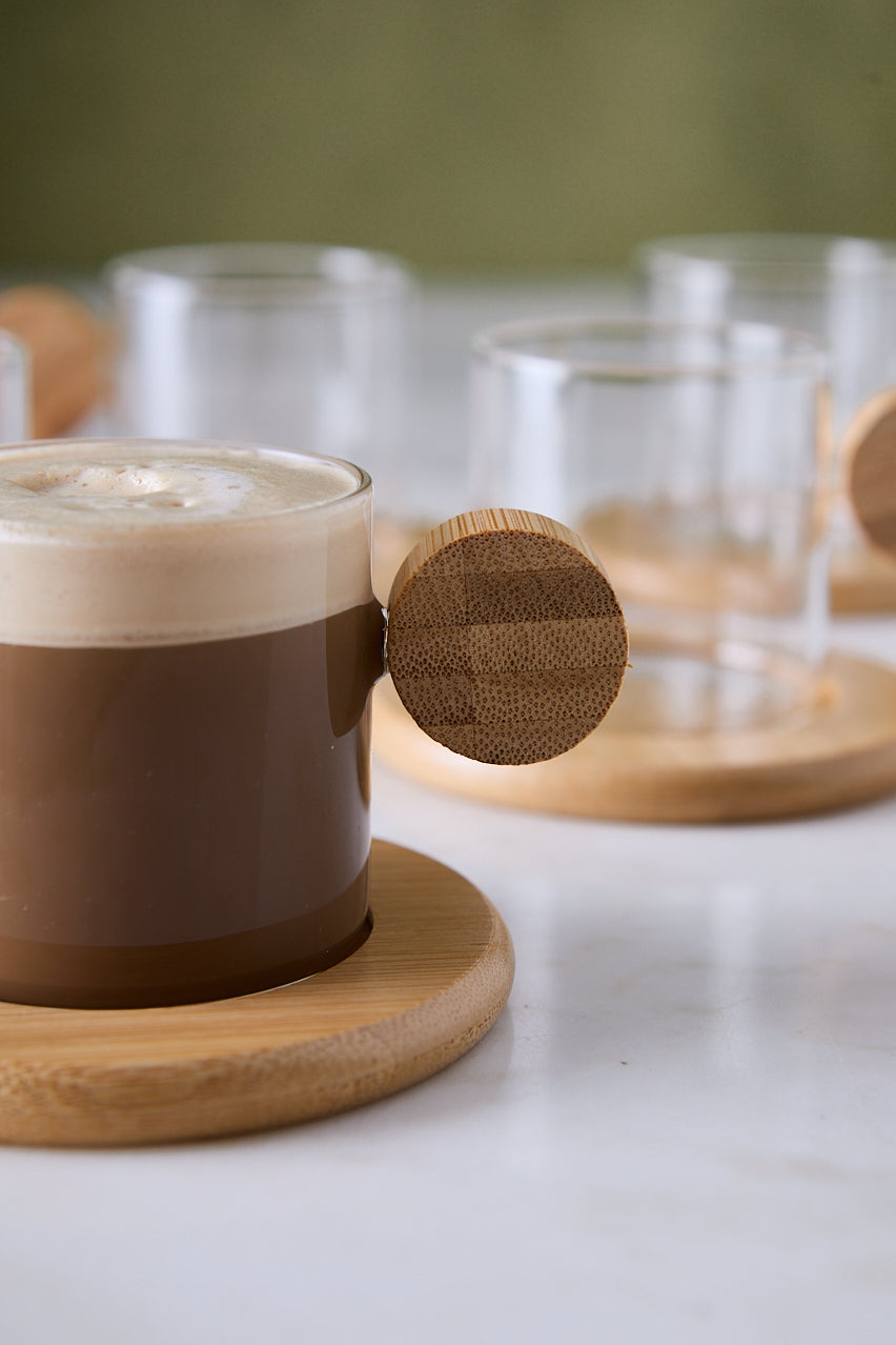 POCILLOS CON PLATO BAMBÚ MOKA 125ML X 6