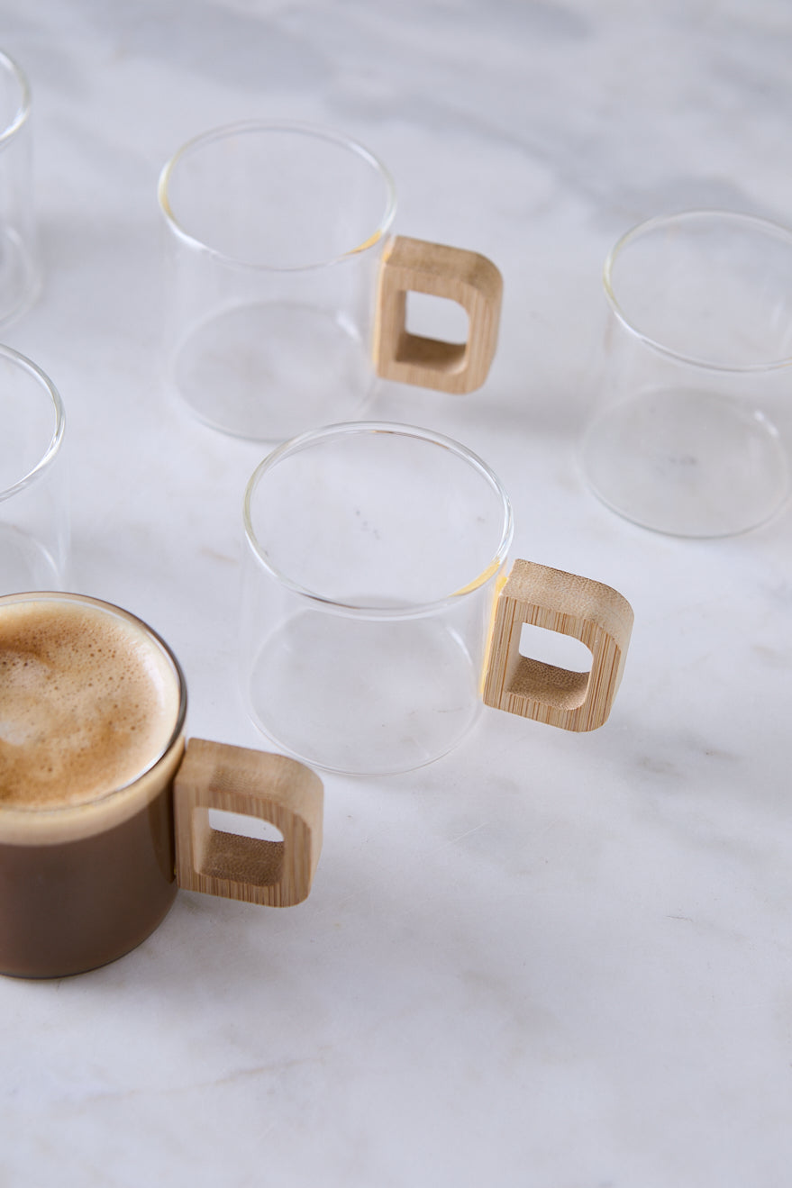 POCILLOS VIDRIO BAMBÚ SIENA 130ML X 6