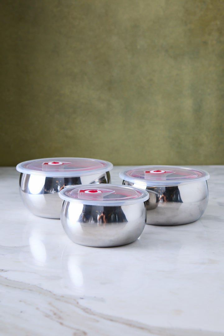 BOWL ACERO TAPA DE PCV CIERRE HERMÉTICO x 3