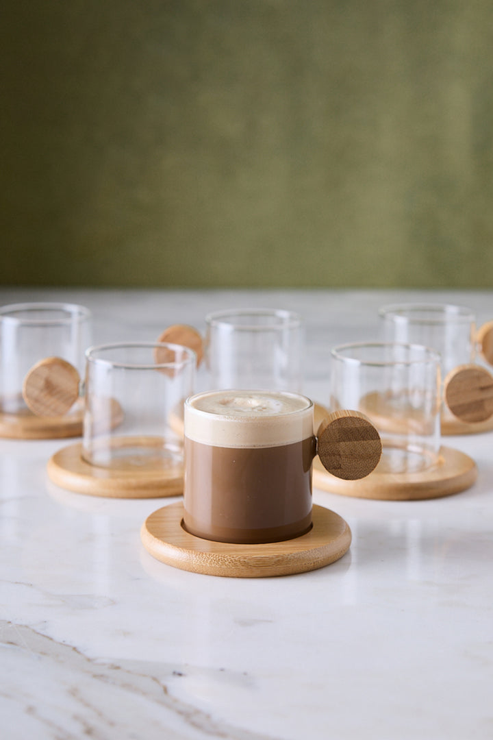 POCILLOS CON PLATO BAMBÚ MOKA 125ML X 6