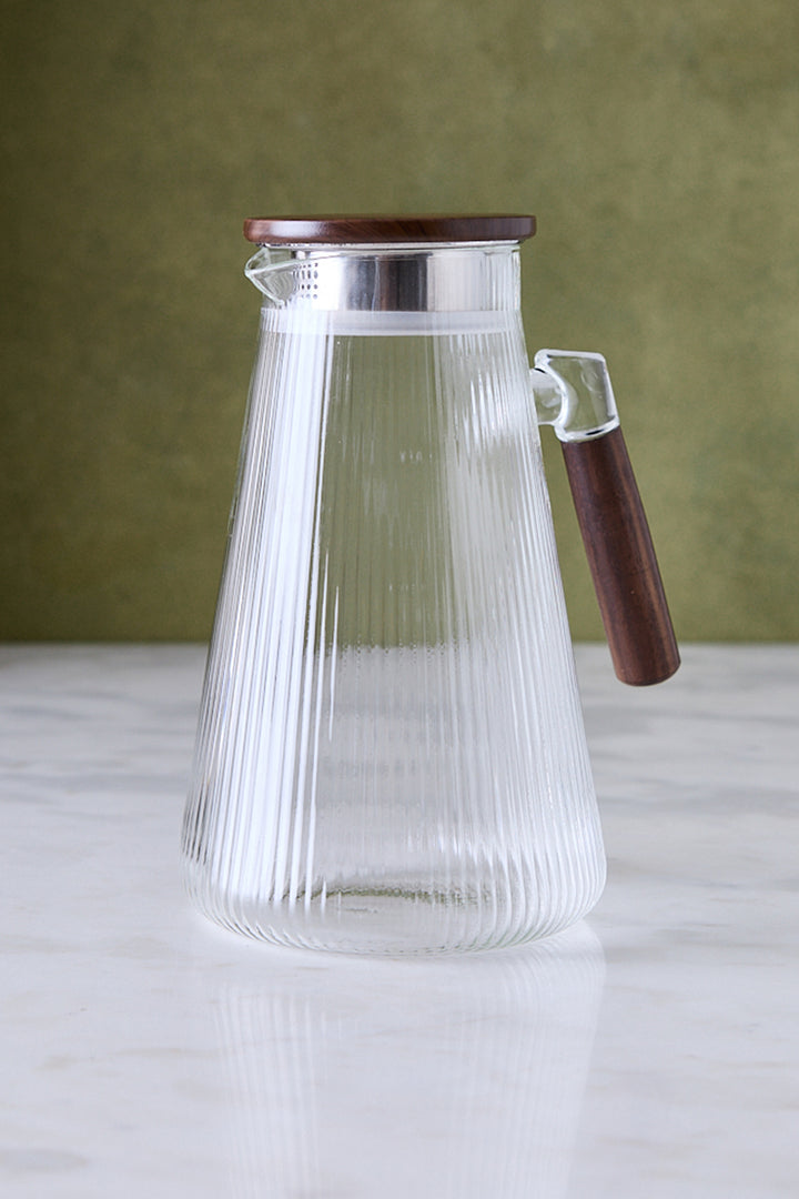 JARRA FACETADA DE VIDRIO & TAPA DE ACACIA 1.8 L