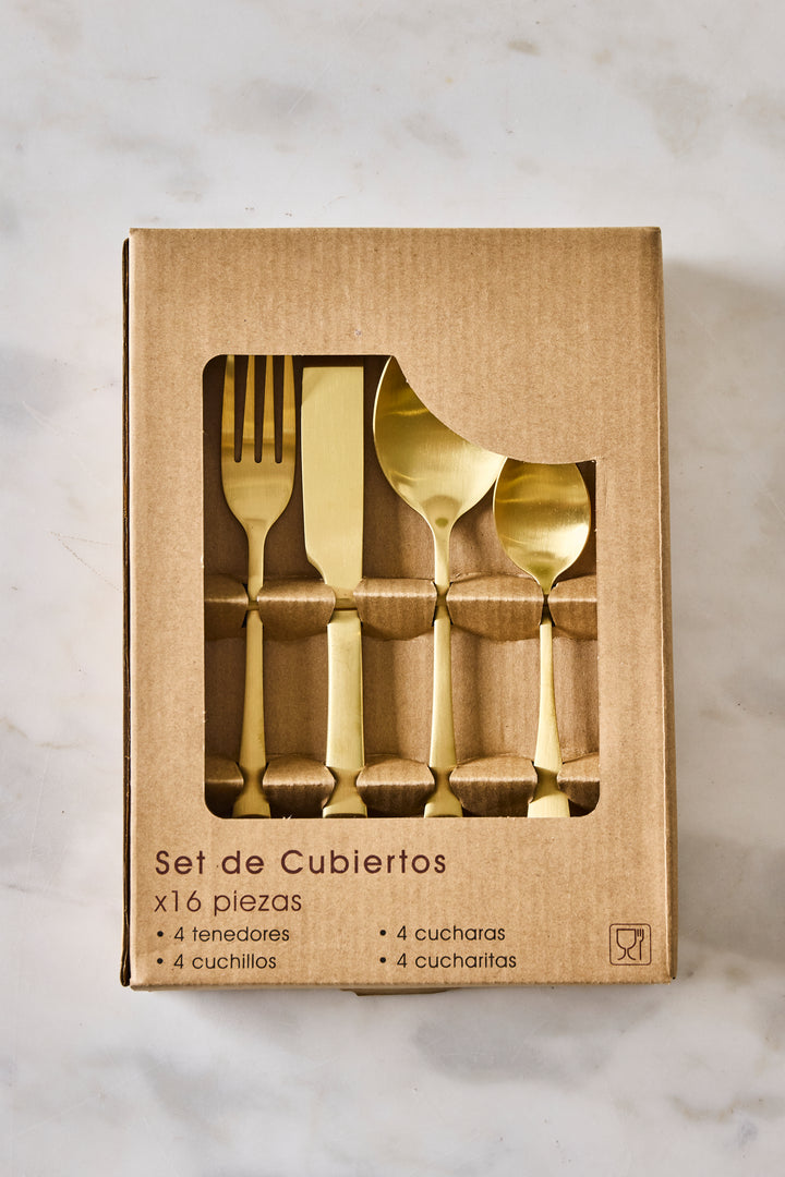 JUEGO DE CUBIERTOS LISBOA GOLD x 16