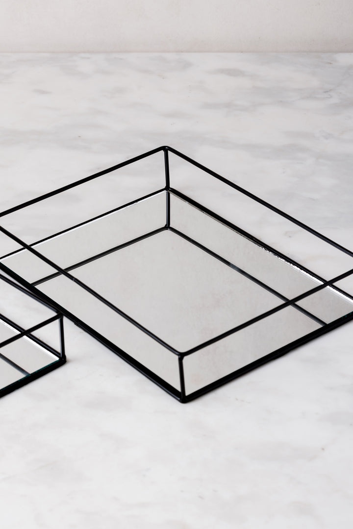 BANDEJA ESPEJO & HIERRO BLACK RECTANGULAR X 2