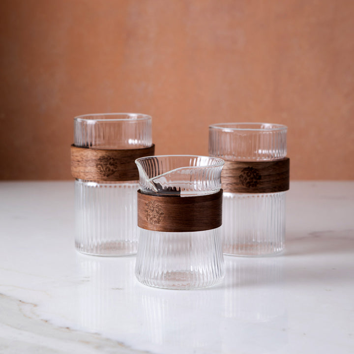 VASO VIDRIO CON GRIP DE MADERA 400 ML