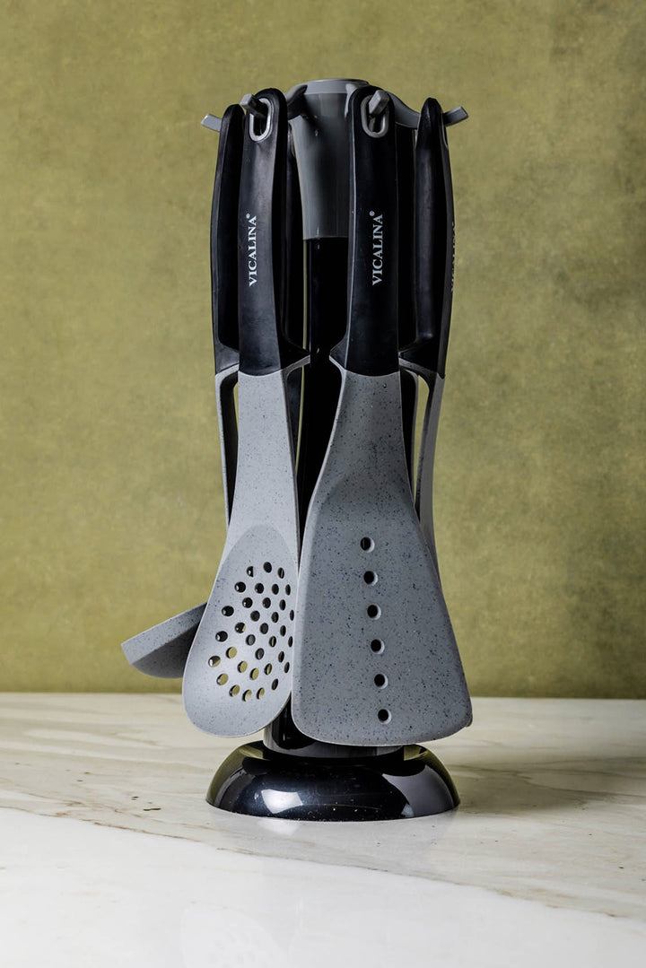 SET DE UTENSILIOS NYLON GRAY MANGO SILICONA BLACK
