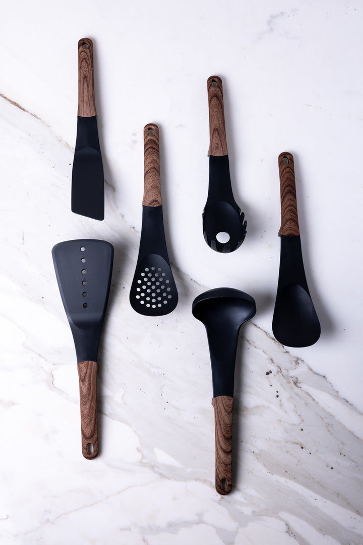 SET DE UTENSILIOS DE NYLON MANGO SILICONA BLACK