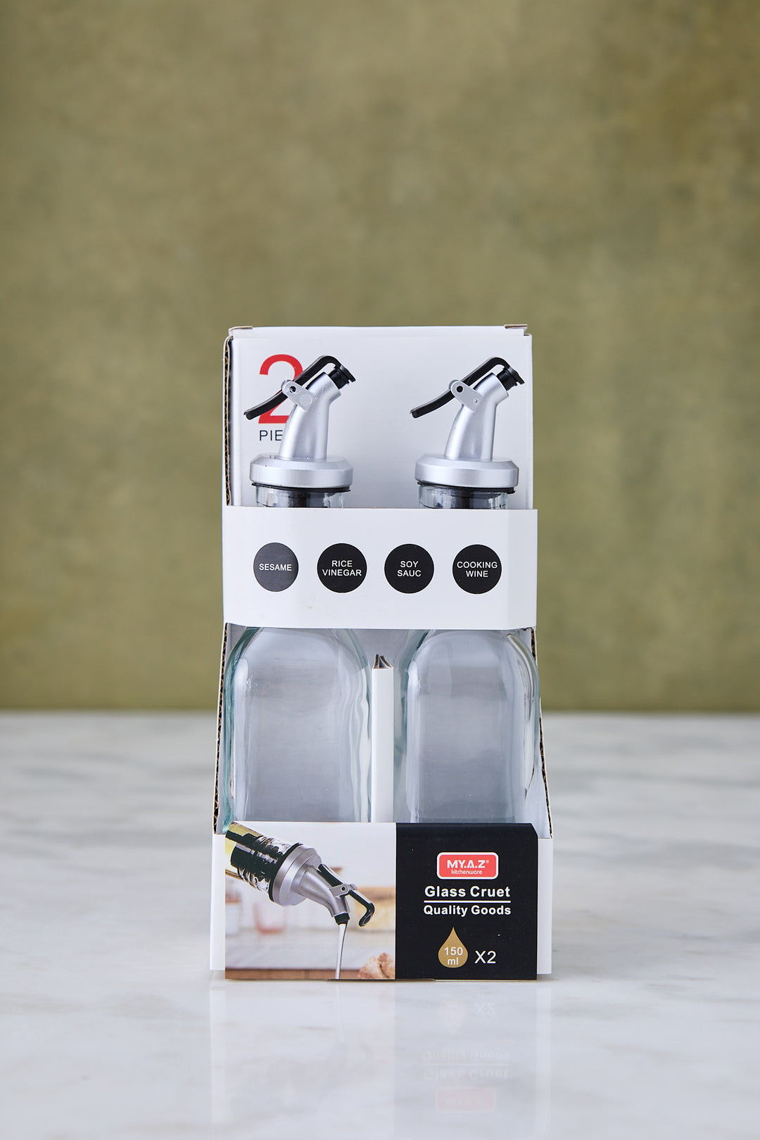 ACEITERA DE VIDRIO CUADRADA 150ML X 2