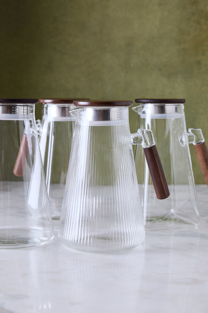 JARRA FACETADA DE VIDRIO & TAPA DE ACACIA 1.8 L