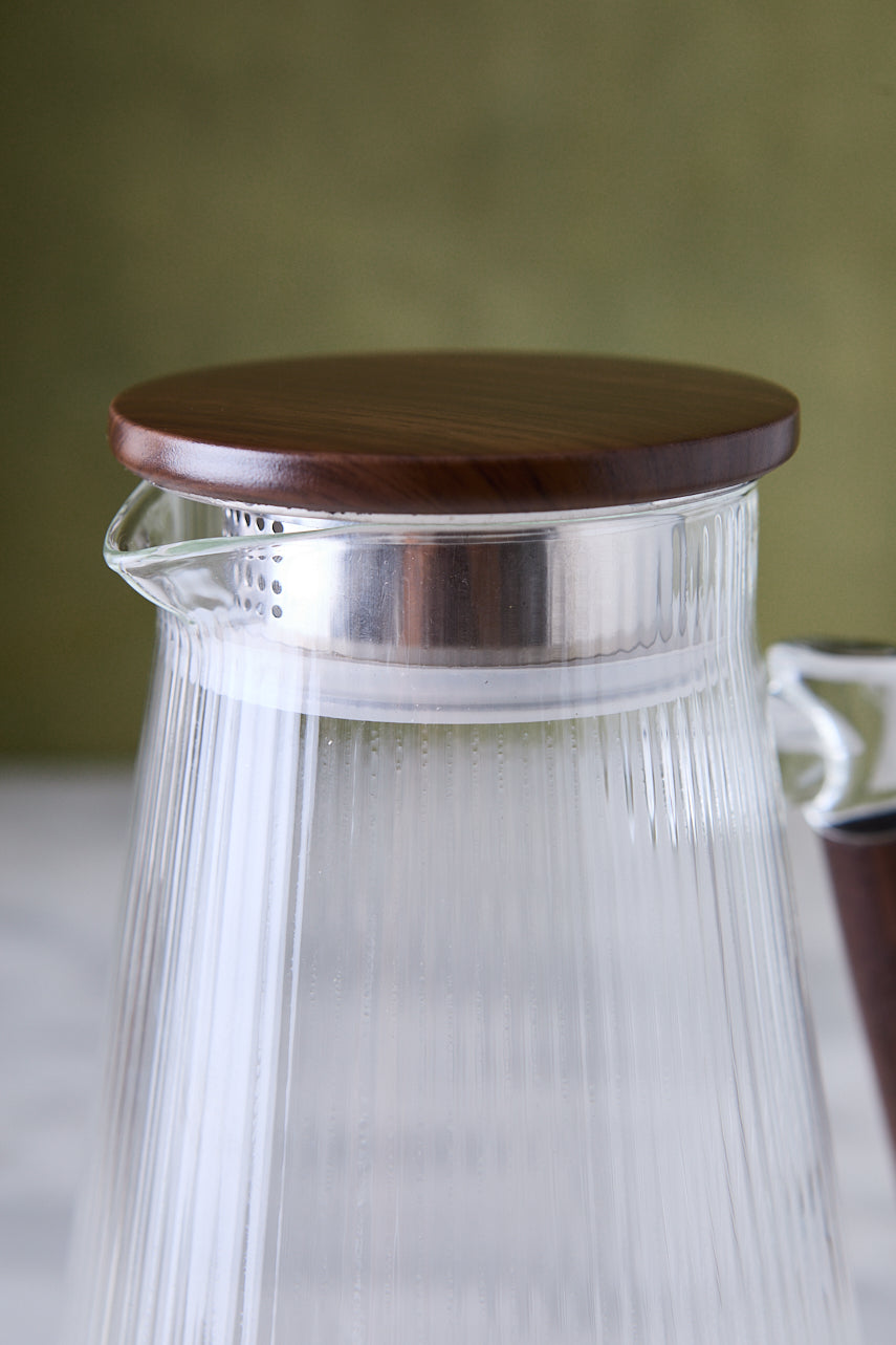 JARRA FACETADA DE VIDRIO & TAPA DE ACACIA 1.8 L