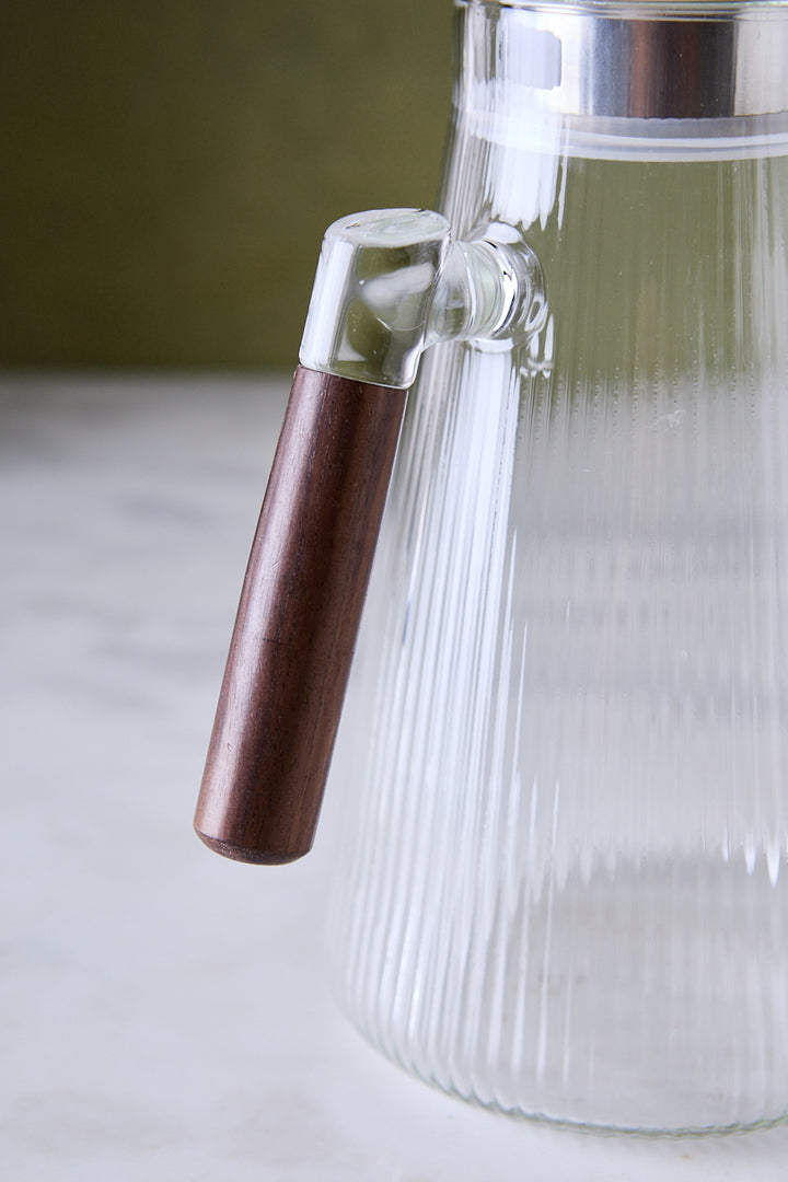 JARRA FACETADA DE VIDRIO & TAPA DE ACACIA 1.8 L