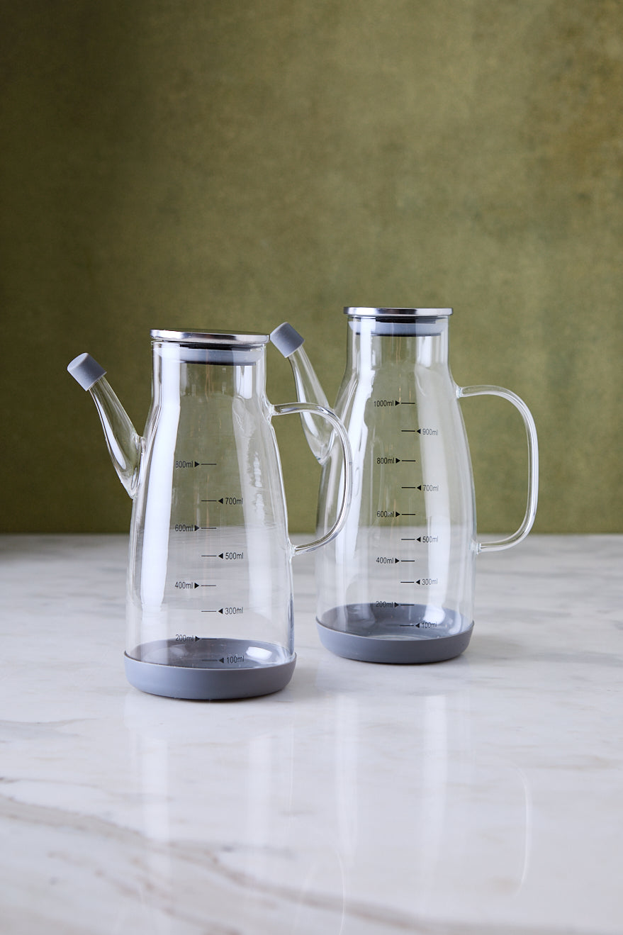 ACEITERA DE VIDRIO MEDIDORA TAPA DE ACERO 1L