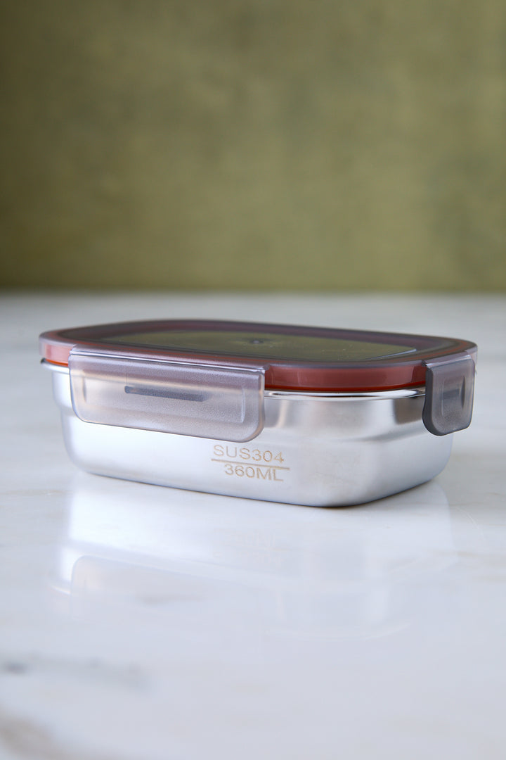 RECIPIENTE DE ALIMENTOS ACERO TAPA DE PVC x 3