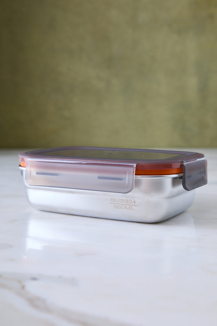 RECIPIENTE DE ALIMENTOS ACERO TAPA DE PVC x 3