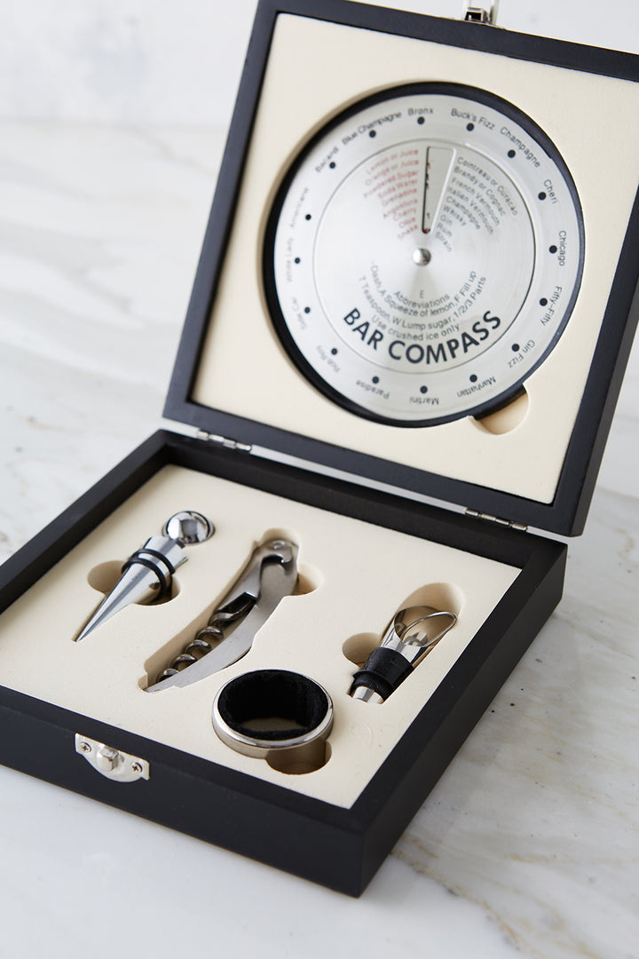 Set De Vino X 4 Accesorios Caja Madera