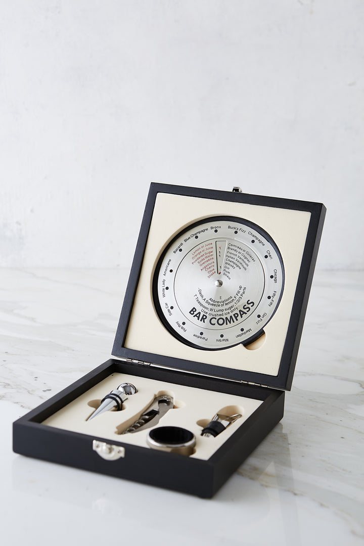 Set De Vino X 4 Accesorios Caja Madera