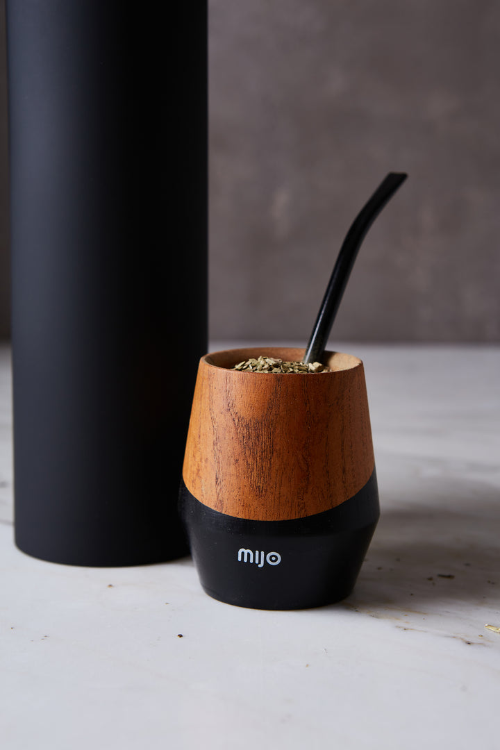 Mate Mijo Madera Con Bombilla Black