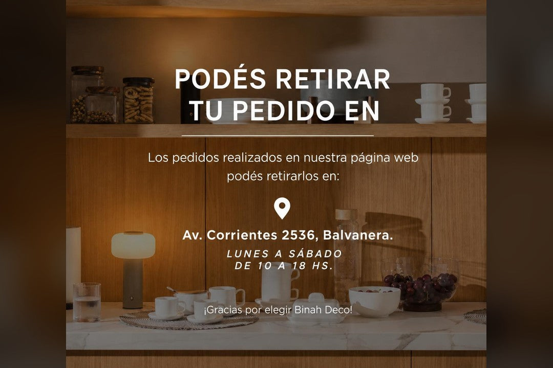 Retiro de pedidos web en Av. Corrientes 2536, Balvanera, lunes a sábado de 10 a 18 hs