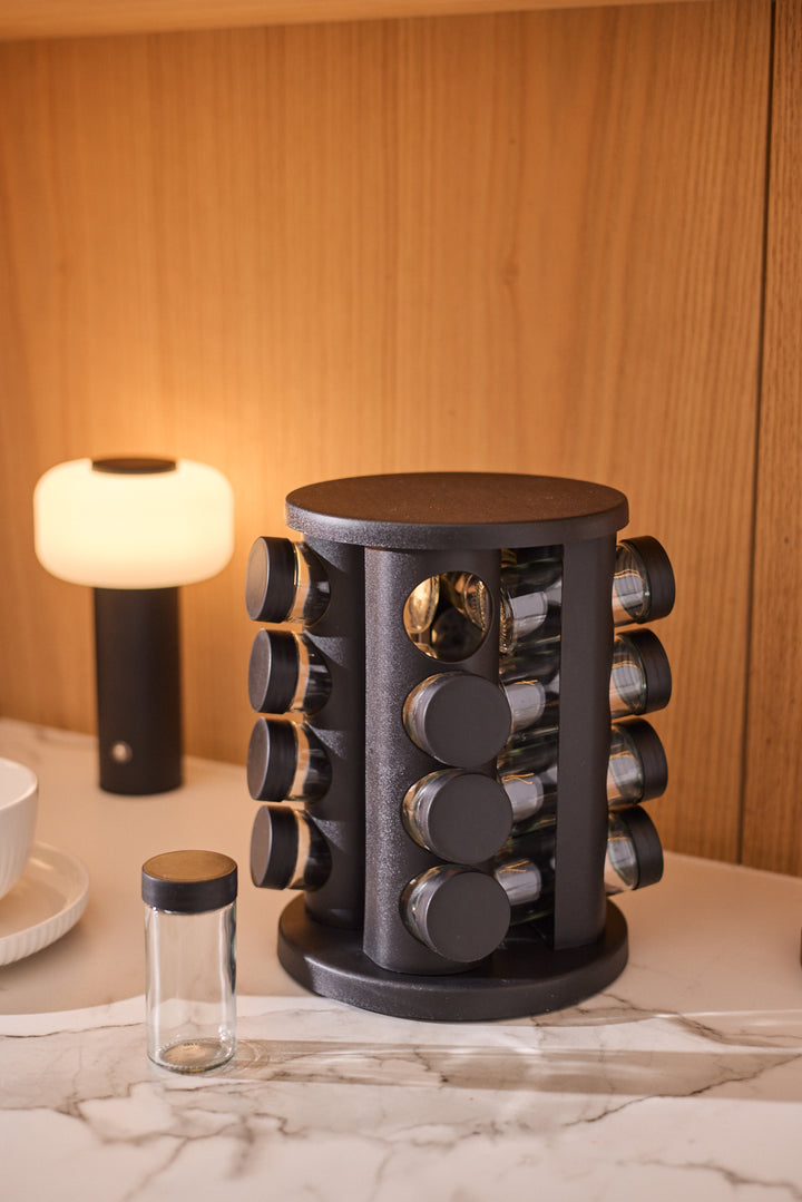 ESPECIERO GIRATORIO ACERO & PVC BLACK x 16