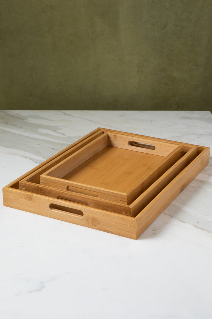 JUEGO DE BANDEJA RECTANGULAR DE BAMBÚ x 3