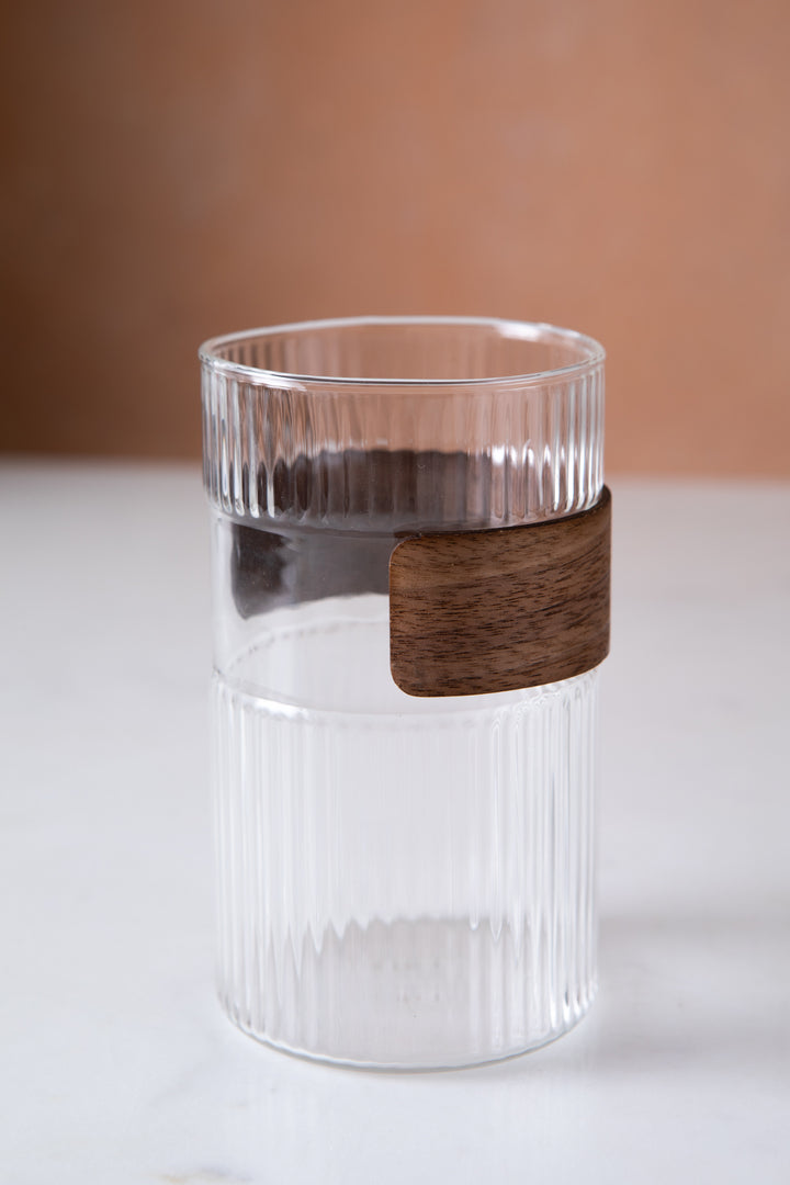 VASO VIDRIO CON GRIP DE MADERA 400 ML